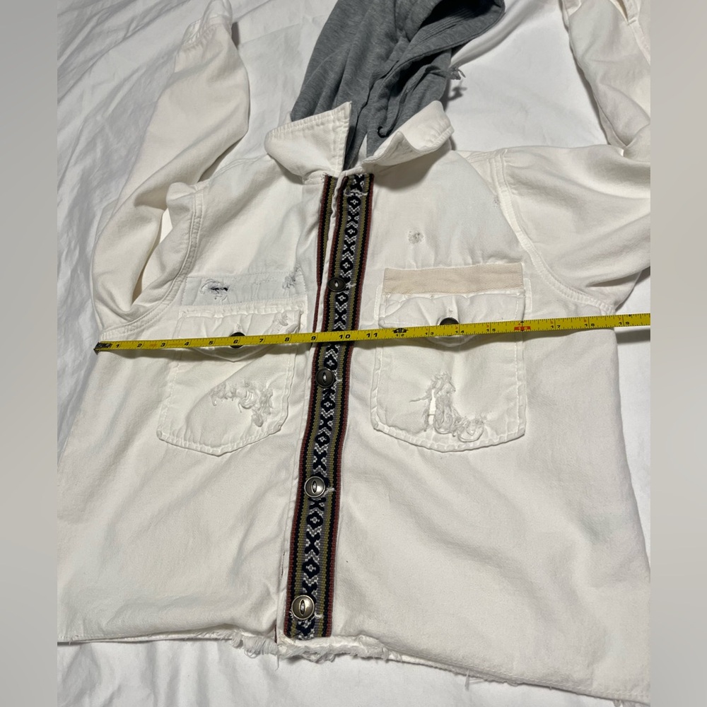 Free People Women’s Weekend Wanderer White /Gray Hood LS BD Cotton Jacket Size S - Picture 13 of 16